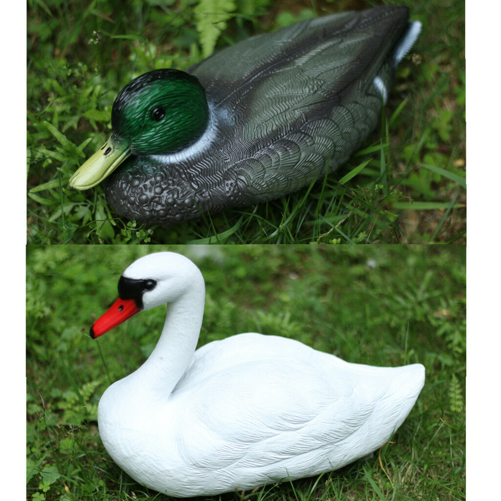2x Lifesize Swan&Duck Decoy Pond Decoration Plastic Floating Ornamental Bird