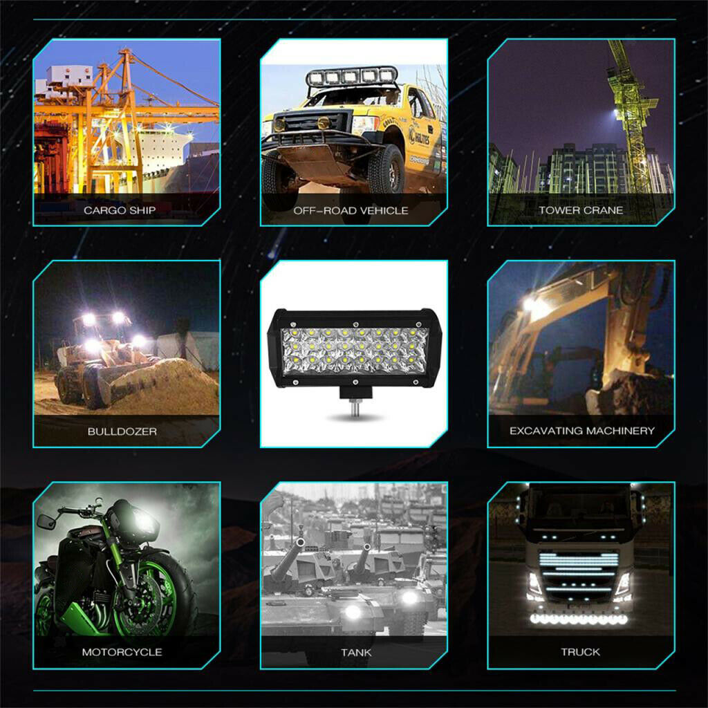Car Tri Row 7inch 360W LED Work Light Bar Spot 4WD SUV Truck Driving Light