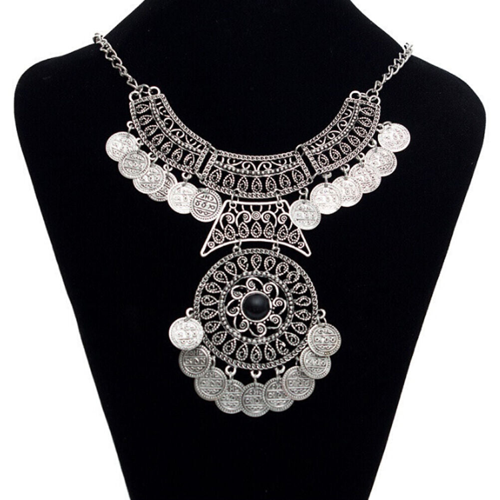 Bohemian Festival Jewelry Fashion Women Double Chain Coin Statement Neckl.l8