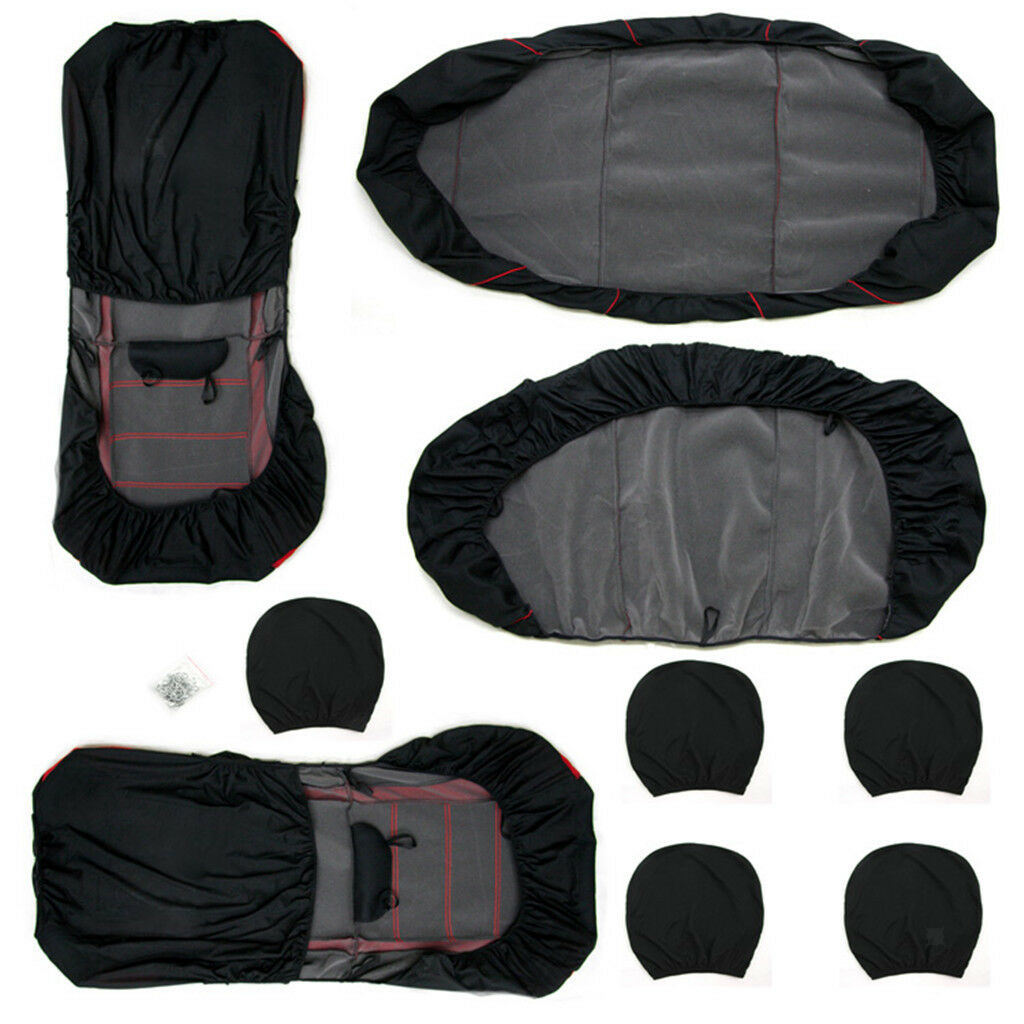 9pcs Blue Car Breathable Seat Cover Front and Rear Full Set Antiscratch