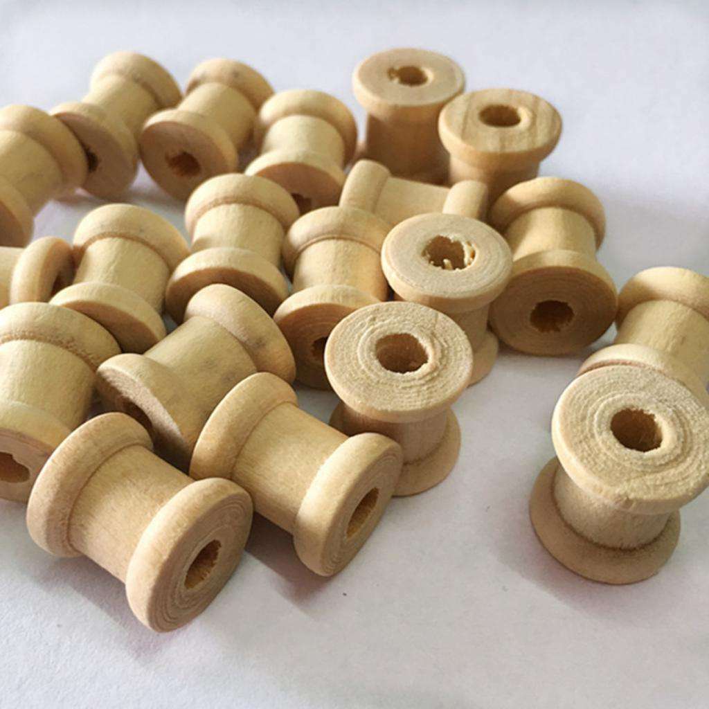 100 Pack Natural Color Wooden Empty Spools for Thread String Ribbons Wires