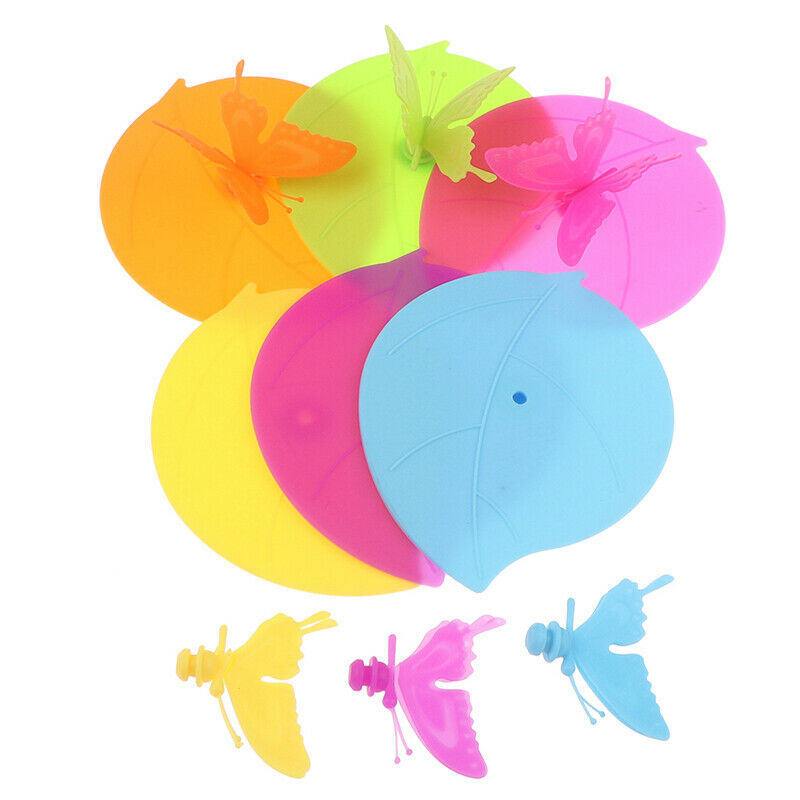 Colorful Butterfly Leaves Silicone Cup Cover Dustproof Glass Plastic Mug CapBDA