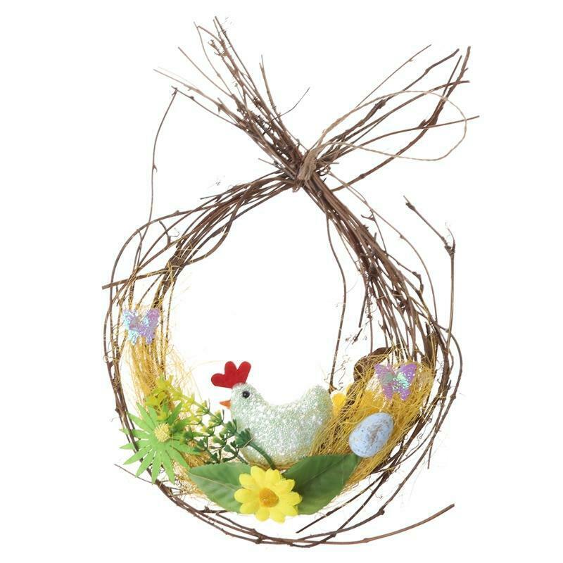 Easter Chicken Laying Egg Door Hanging Pendant Rattan Wreath Home Decorations