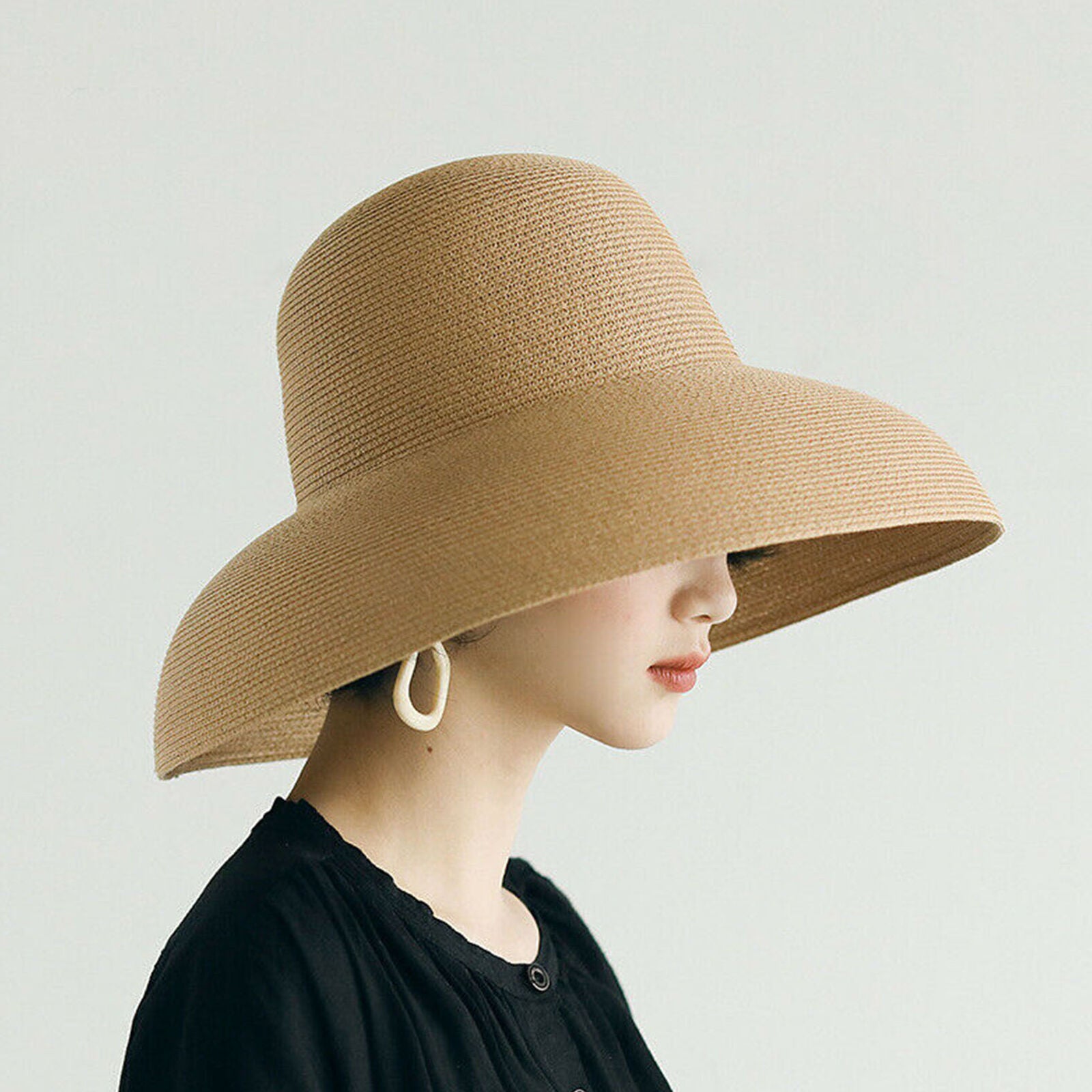 Handmade Women Ladies Summer Straw Hat Hepburn Style Wide Brim Beach Sun Hats