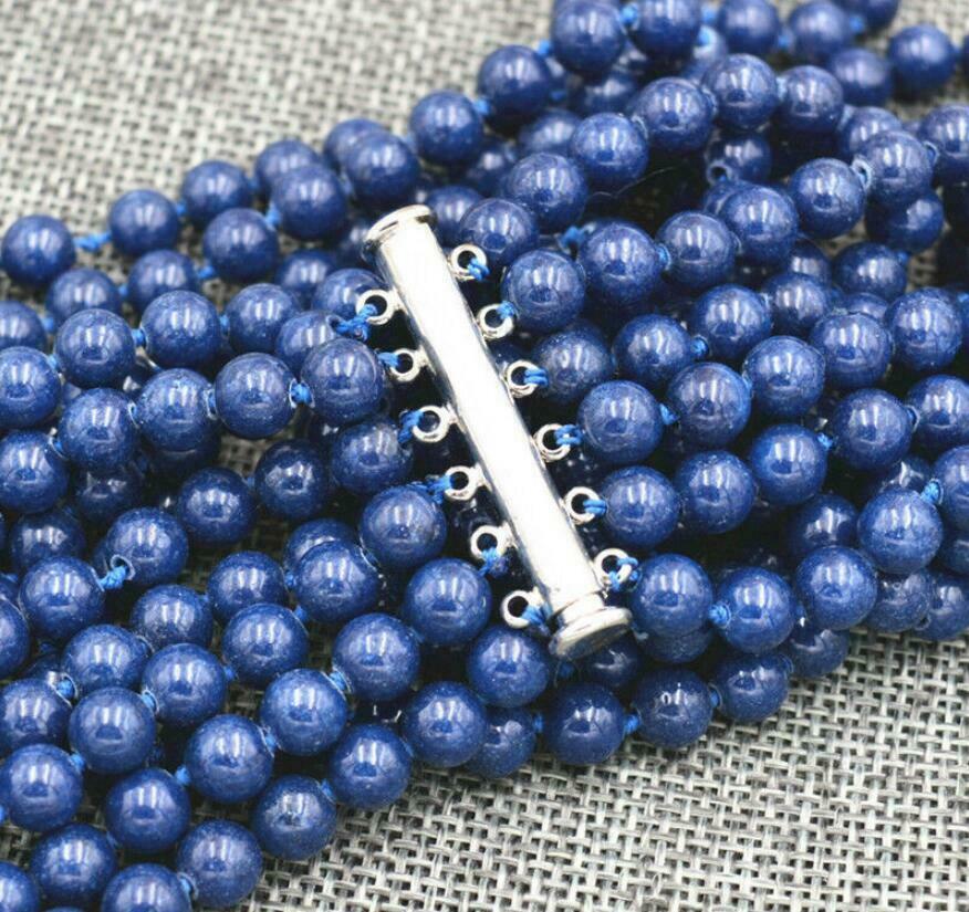 Charming 6 Rows 6mm Blue Lapis Lazuli Round Beads Necklace 17-24"
