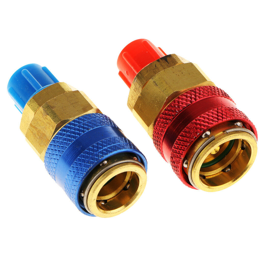 1 Pair Car A/C R134a Quick Couplers Connector High Low Adapter 1/4" R134a