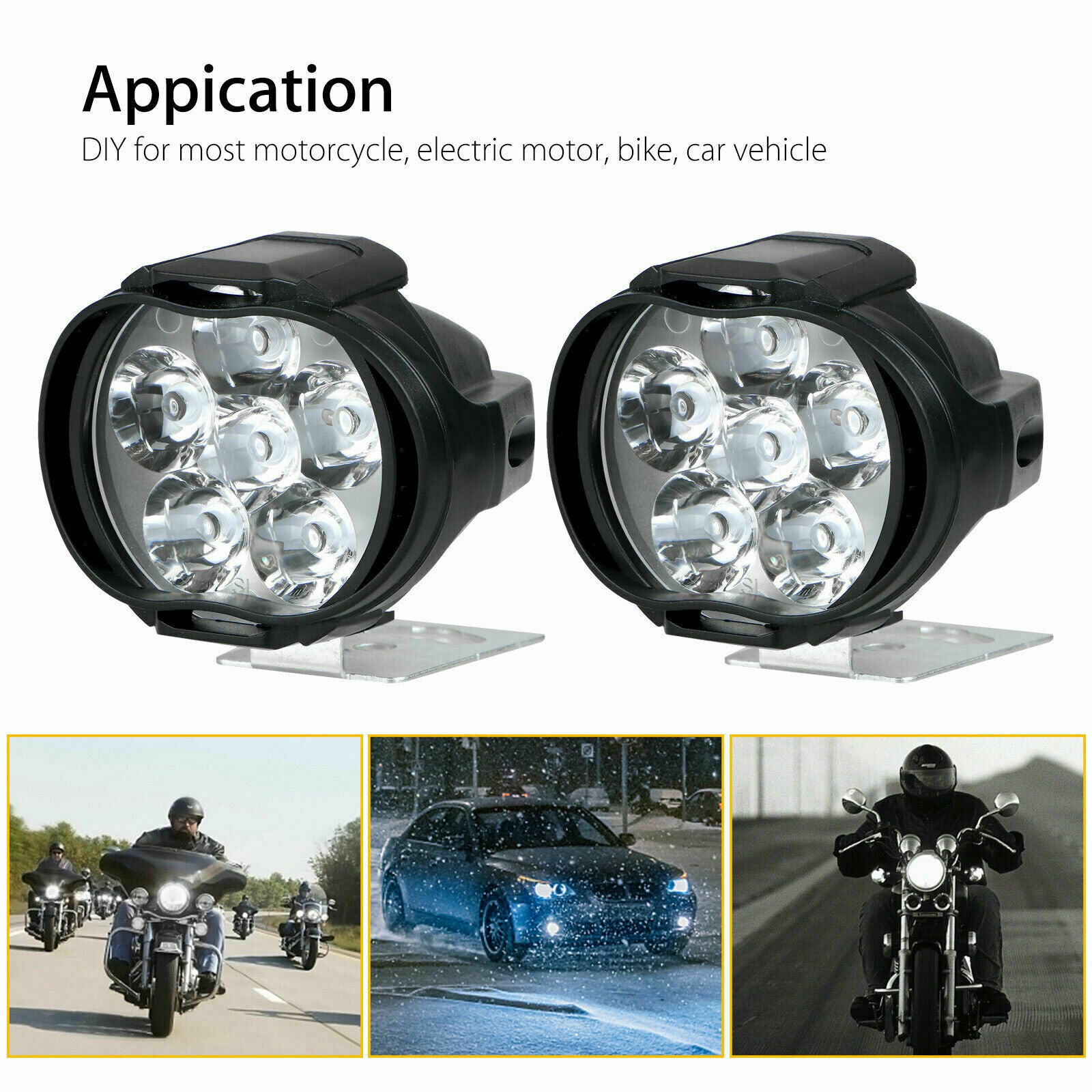 Car Motorcycle Headlight Spot Fog Lights 6 LED Front Head Lamp Waterproof