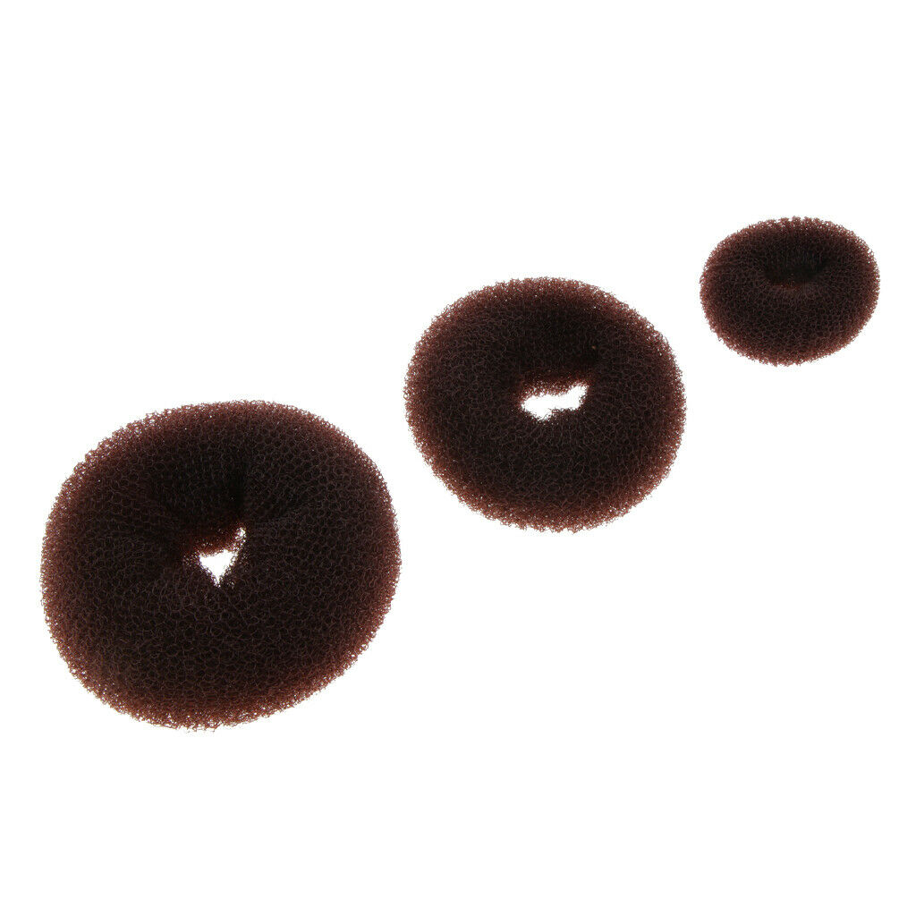 3x Women Girls Nylon Topknot Maker Ring Donut Shape Hair Band Styler