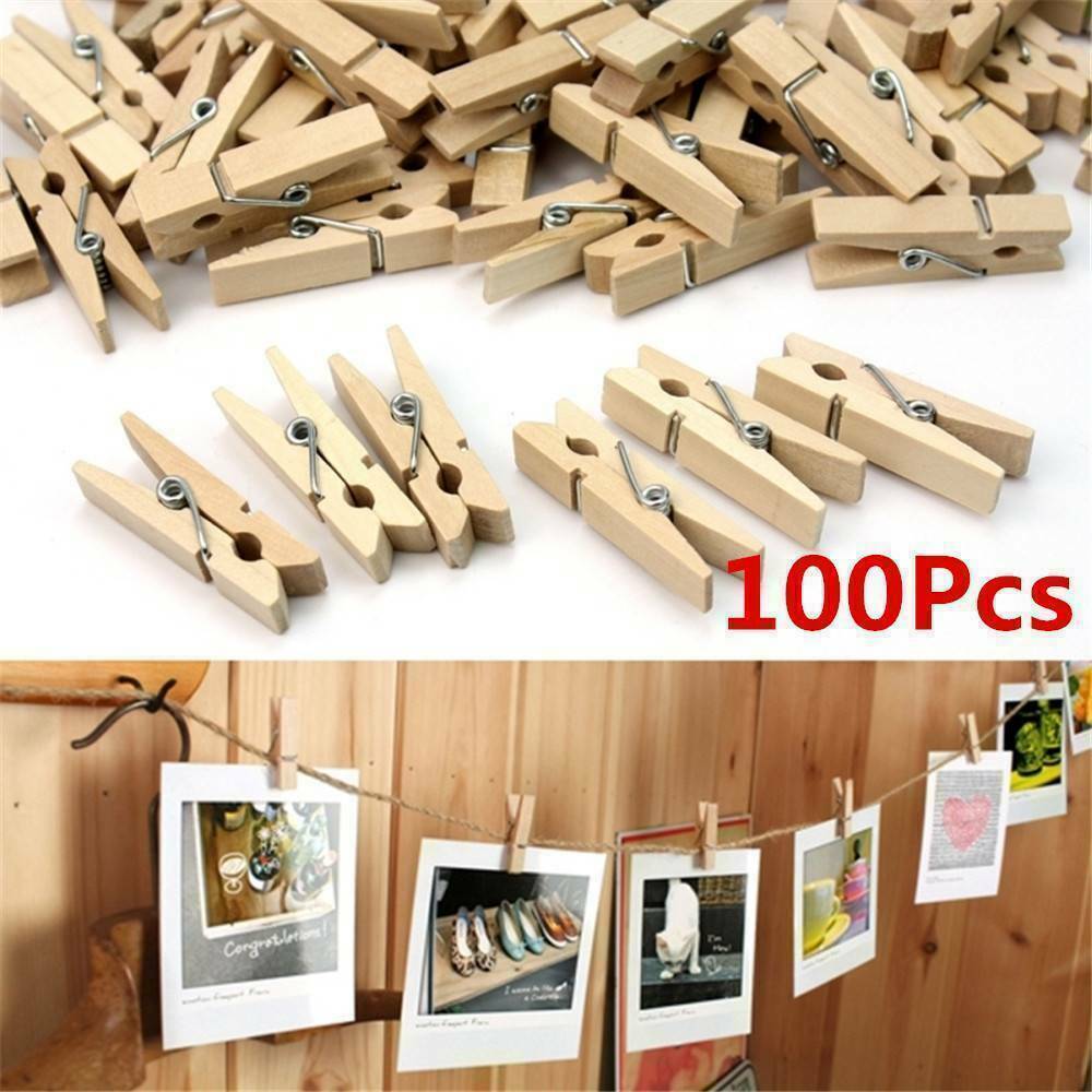 100* Durable Wood Clothespins Photo Album Wood Clip Wooden Laundry Clothes Pins_