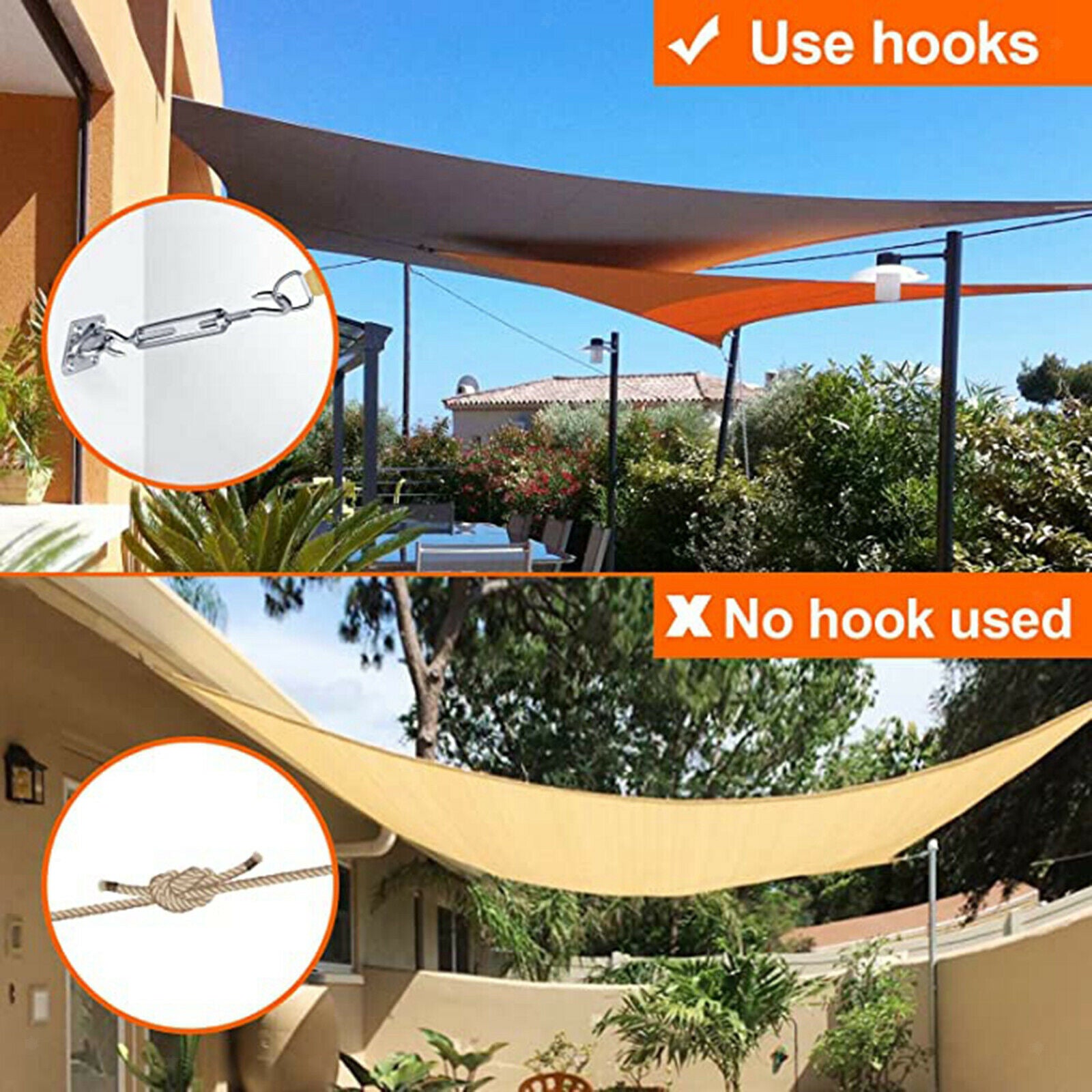 6in Square Triangle Sun Shade Sail Stainless Steel Hardware Installation Kit