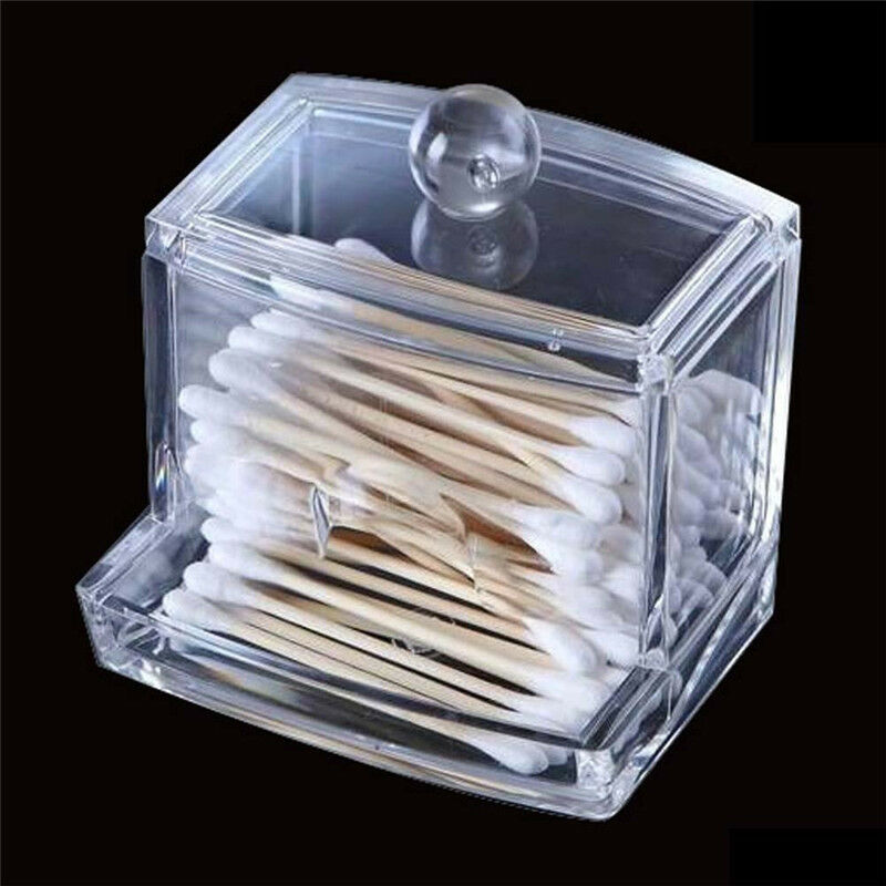 Clear Acrylic Cotton Swab Q-tip Storage Holder Box Cosmetic Makeup Organizer ~