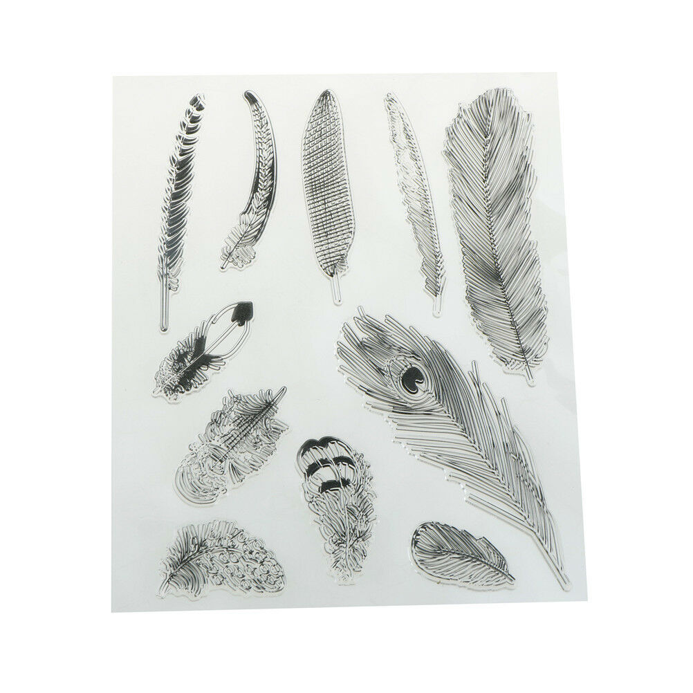 Creative Feather Shape Rubber Clear Stamp Scrapbooking Photo Album Decor .l8