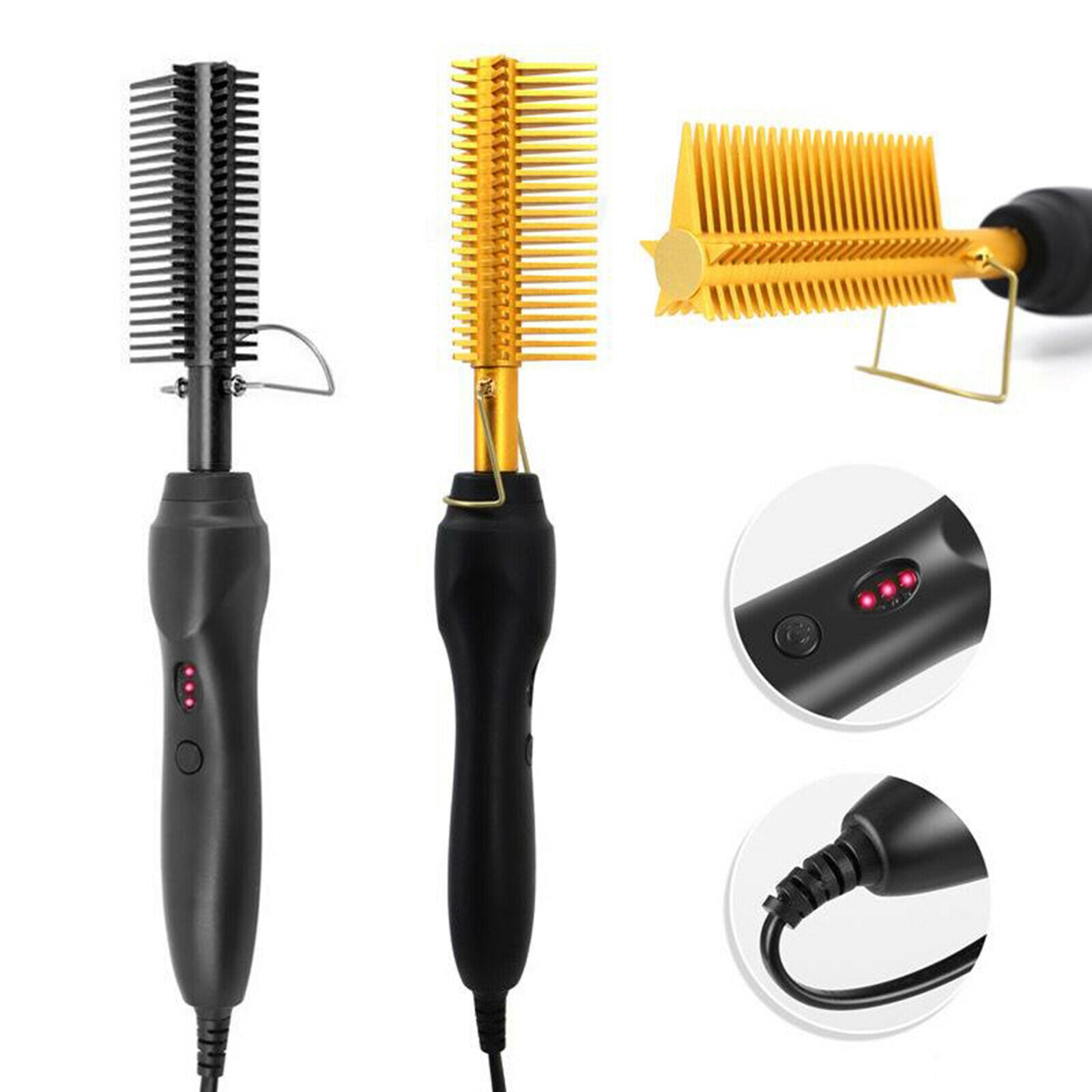 Hot Comb Curling Copper Hair Brush for Afro Hair Men Women UK Plug Golden