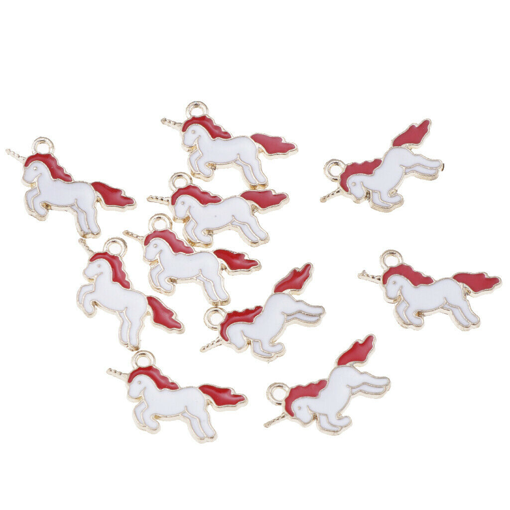 10 Pieces Unicorn Charms Pendant Findings Beads Jewelry Making Crafts Red