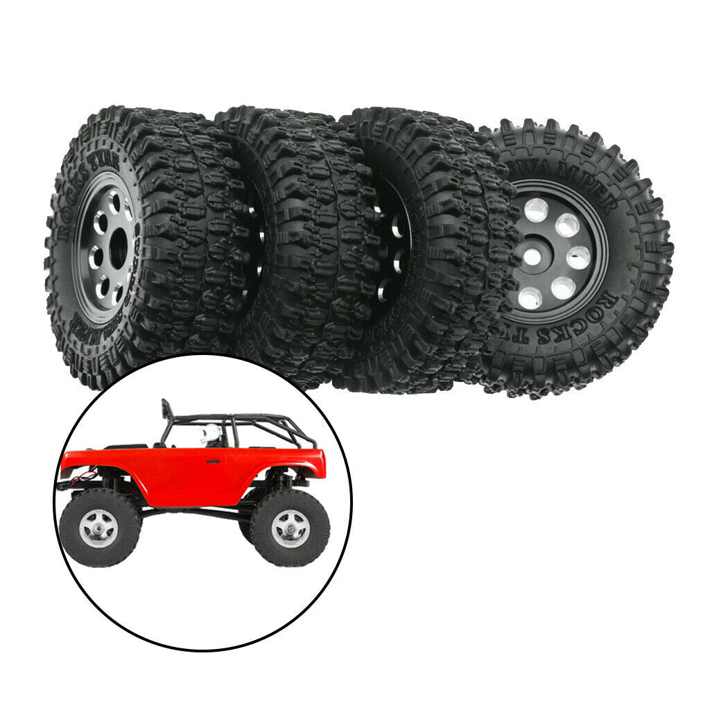 4pcs Tires & Wheel Rims for SCX24 AXI90081 Buggy Trucks DIY Accessory Black