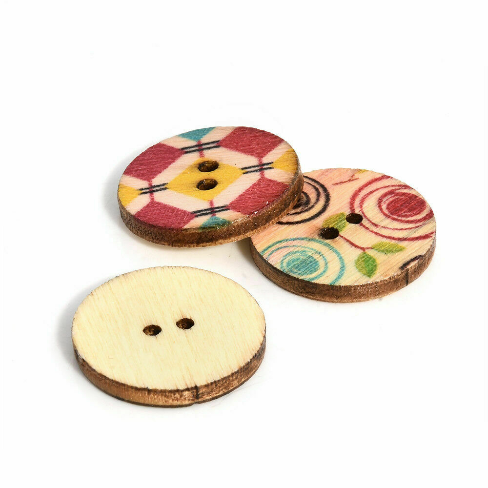 50X 2 Holes Mixed Boho Flower Wooden Button Sewing Scrapbooking DIY Craft 25MM