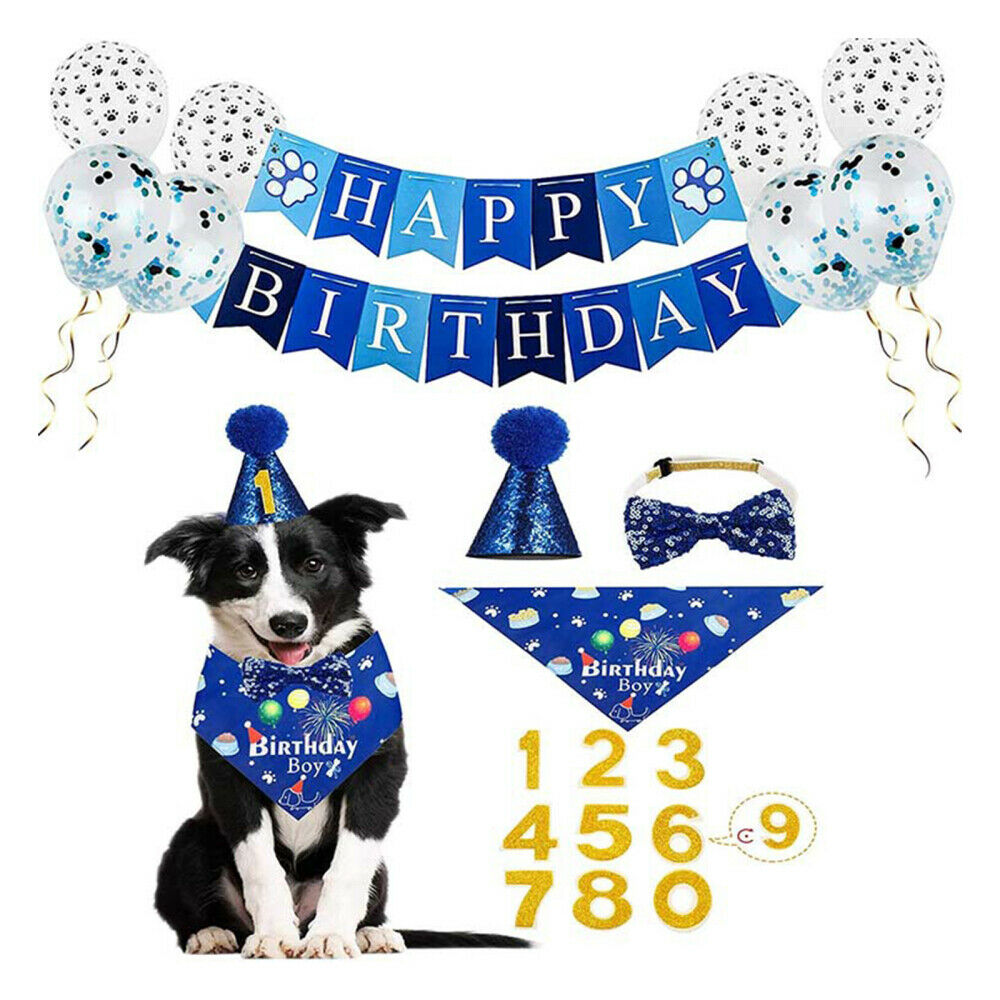 Dog Pet Birthday Party Supplies Bandana Hat Happy Birthday Banner Balloons Set