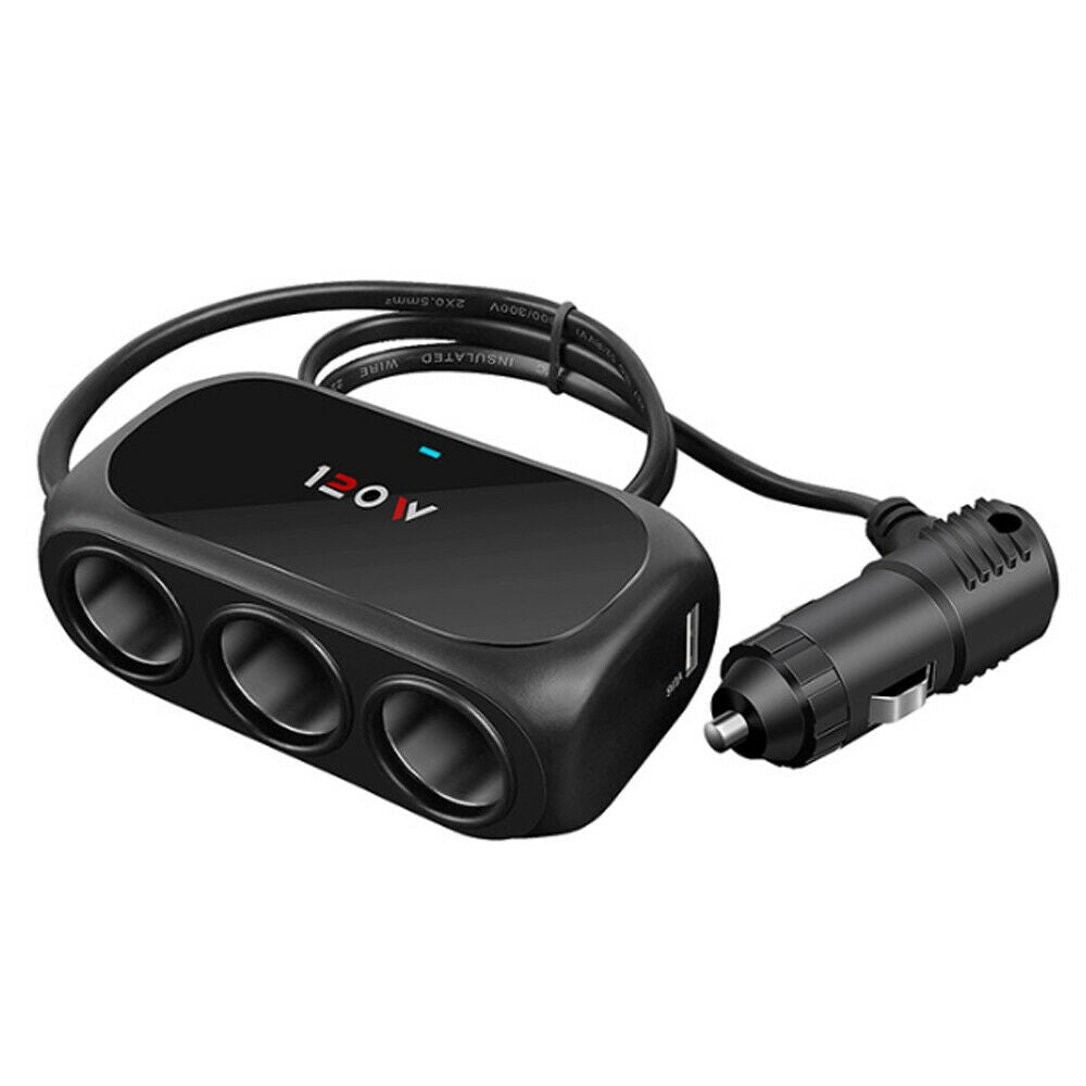 12V 3 Way/Ports Car Cigarette Lighter Socket Splitter USB Charger Power Adapter!