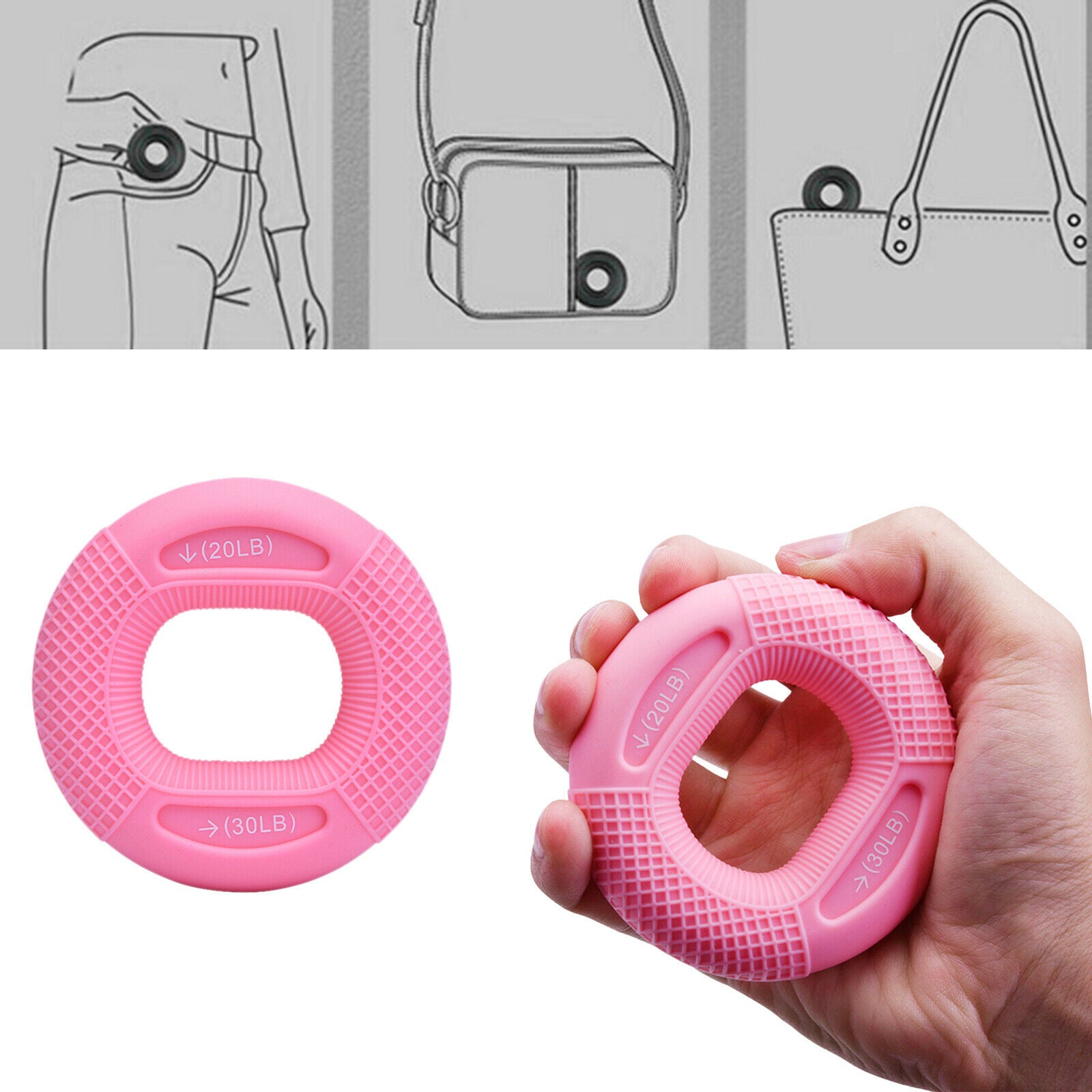 Hand Grip Silicone Ring 2 in 1 Gripper Finger Wrist Fitness Pink 20LB 30LB
