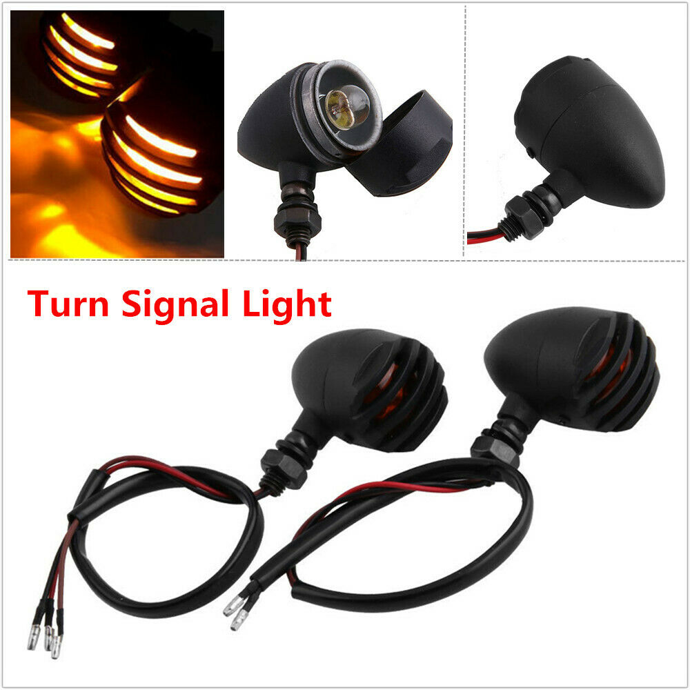 2PCS Motorcycle Bikes Turn Signal Light Retro Small Metal Fence Lamp Bulbs Amber