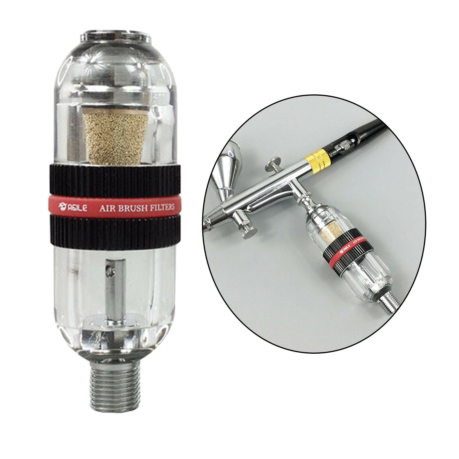 Water Oil Separator Filter for Gun Air Line 1/4 inch Inlet and Outlet black