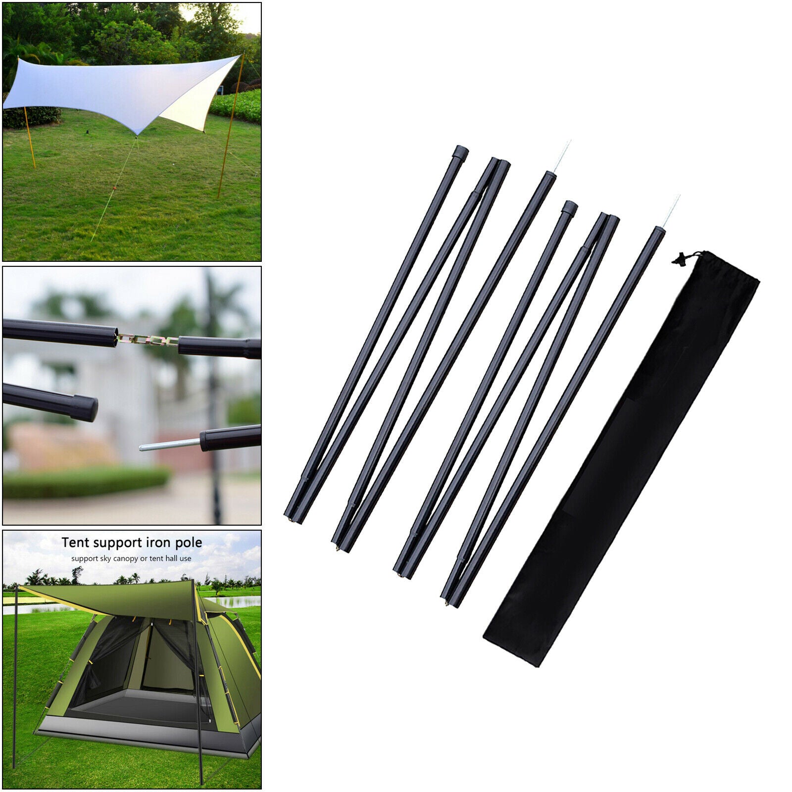 2Pack Solid Tarp Support Poles Camping Canopy Tent Rod with Storage Bag