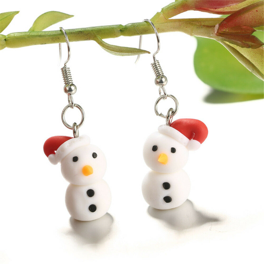 New Christmas Snowman Pendant Handmade Soft Pottery Earring Polymer Clay Jewelry