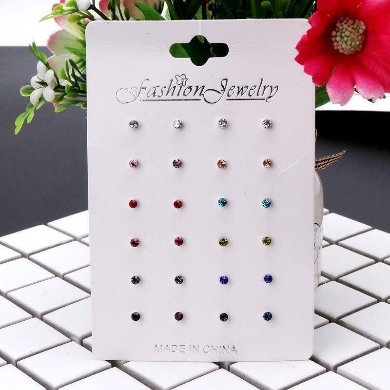 12 Pairs Rainbow Cubic Zircon Stud Earrings Set  Birthstone Crystal Kids Jewelry