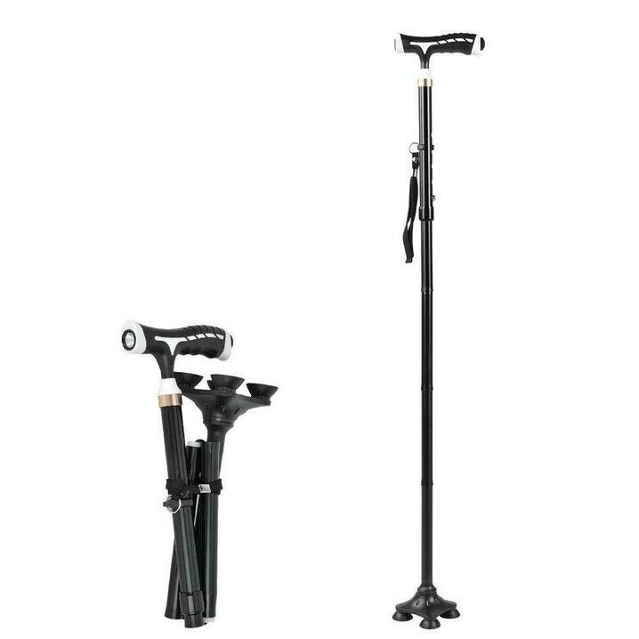 LED Light Alloy Foldable Anti-slip Elderly Walking Stick Crutches Handle Cane