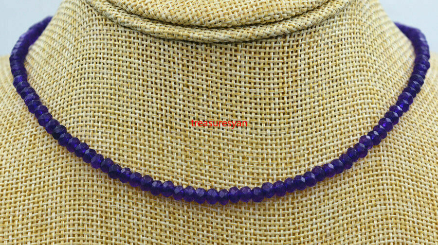 New NATURAL  2X4mm FACETED Amethyst BEADS NECKLACE 18â€ AAA