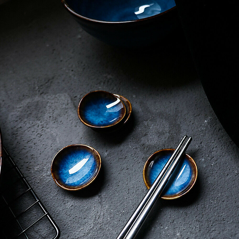 1Pc Ceramic Blue Glaze Chopstick Holder Cutlery Rest Rack Tableware Table Decor