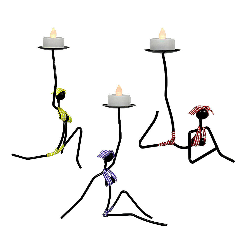 Decorative LED Candle Holder Metal Candlestick Home Ornament Gift - 3 Pieces