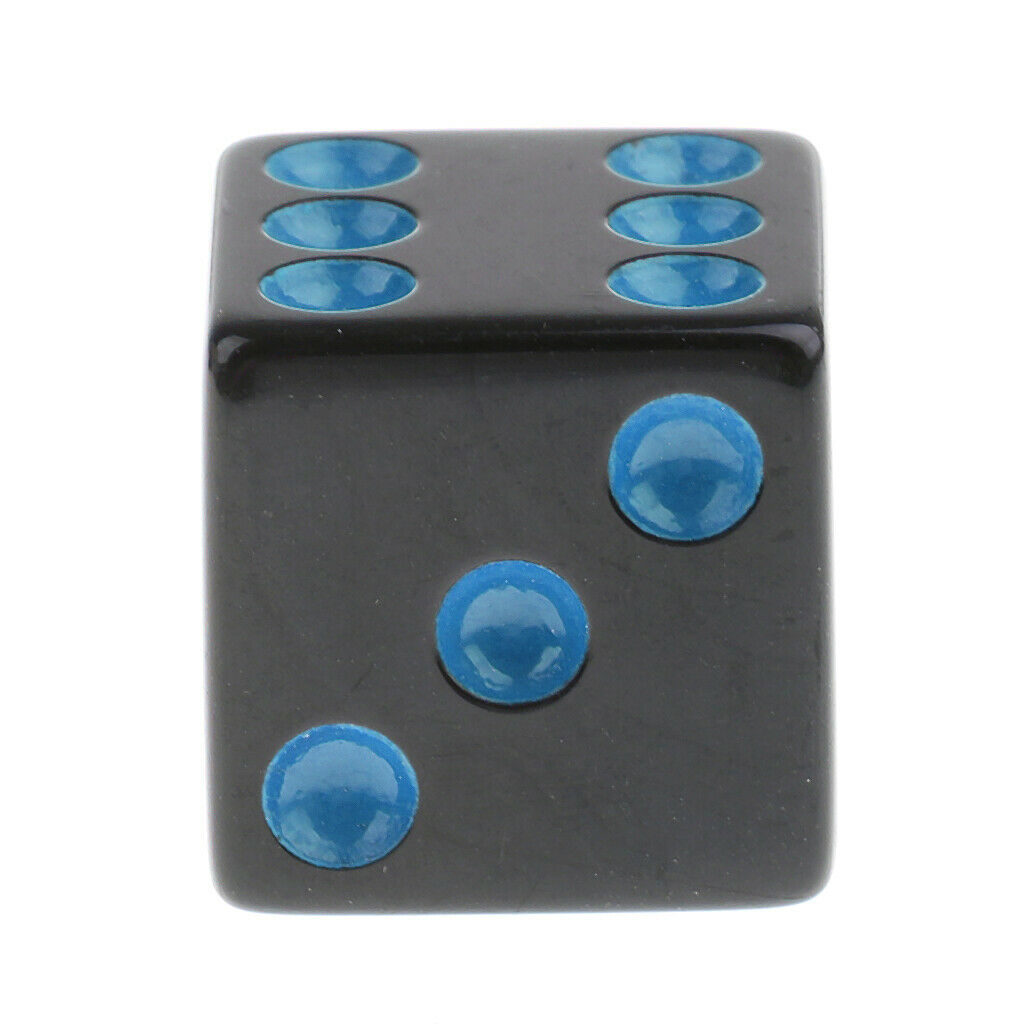 Pack of 10 Six Sided Square Opaque D6 16mm Standard Dice Black w/ Blue Pips