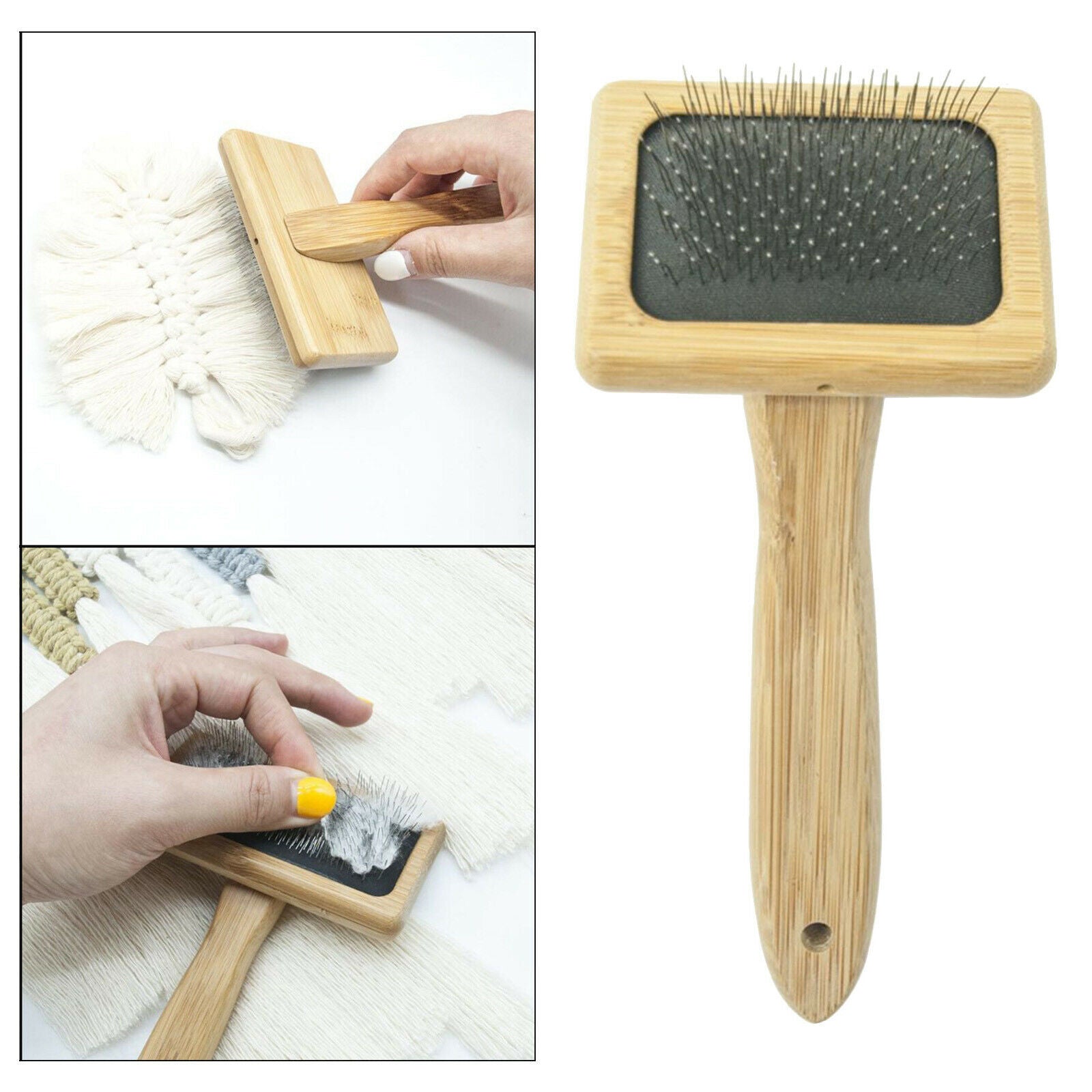 Pet Dog Cat Wooden Handle Metal Wire Grooming Hair Brush Comb for Rug Fur