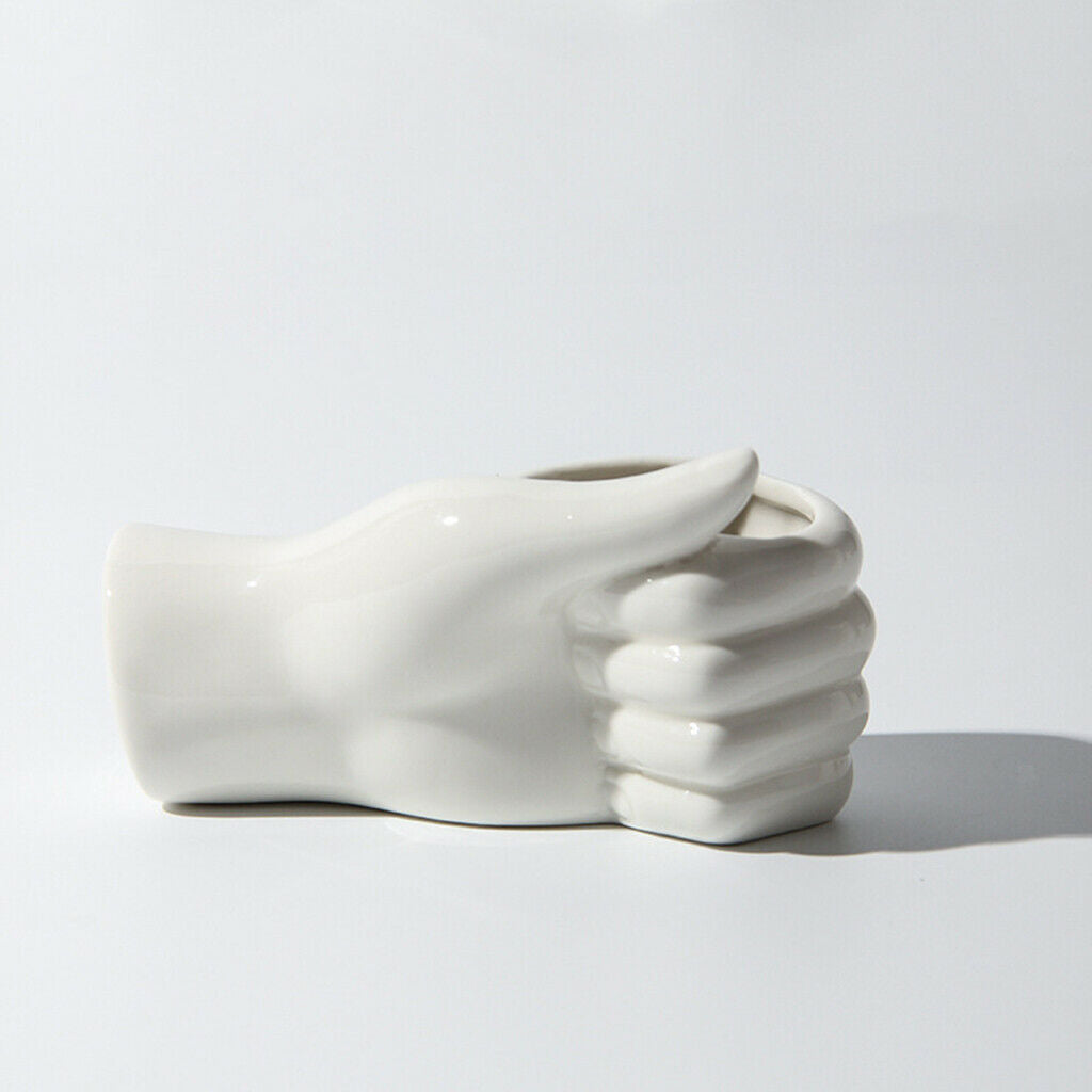 2 Pack Art White Ceramic Hand Shape Flower Vase Sculpture Ornament Home Decor
