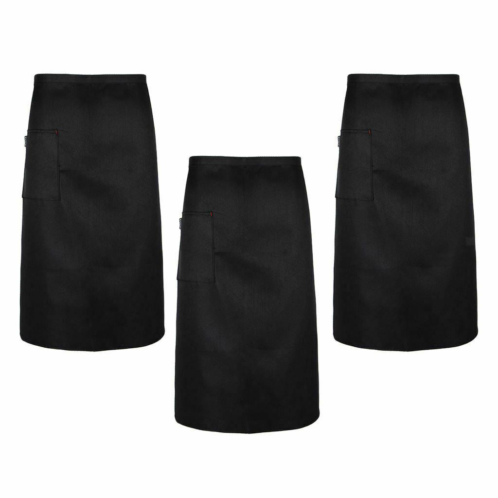 3pcs Black Restaurant Home Kitchen BBQ Cooking Short Adjustable Aprons with