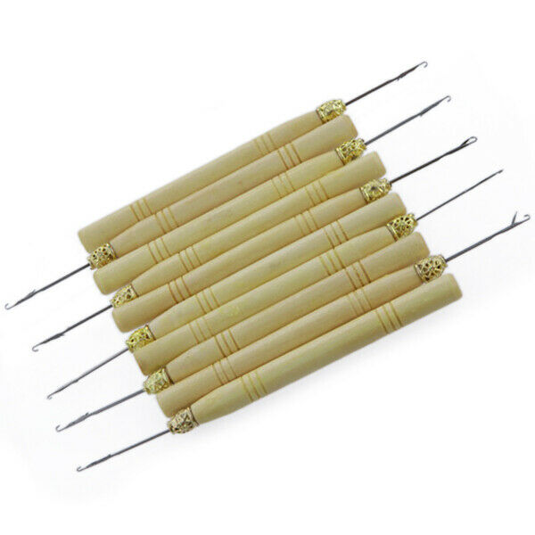 10 Hair Extension Wooden Handle Needle Threader  Pulling Adding Tool