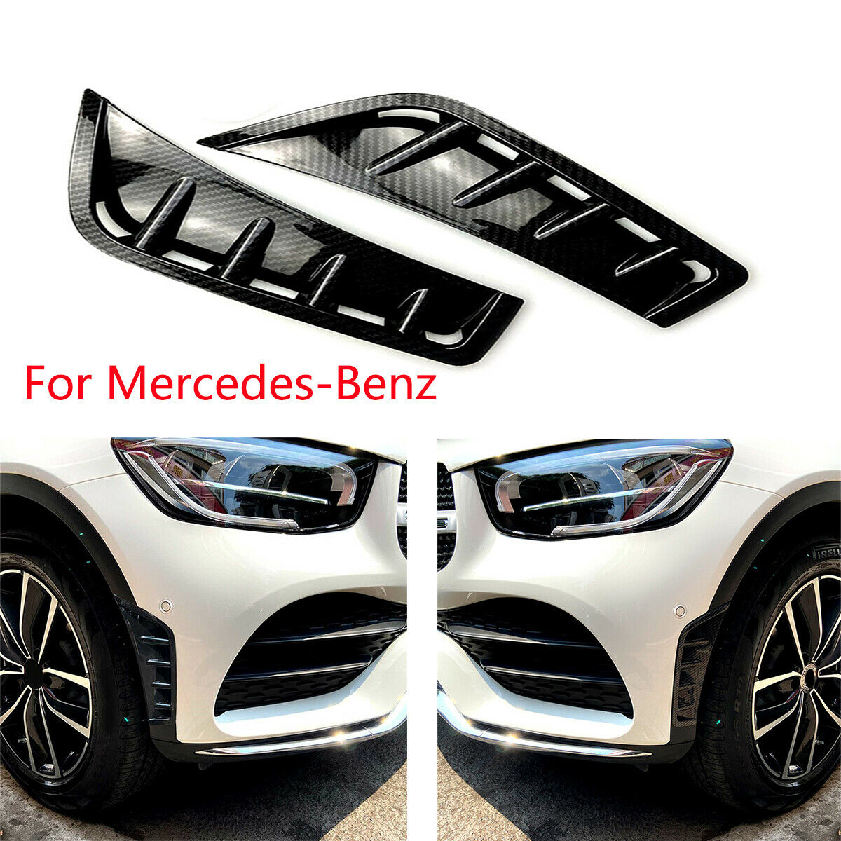 2PCS Plastic Front Bumper Side Vent Spoiler For Mercedes-Benz GLC X253 Class