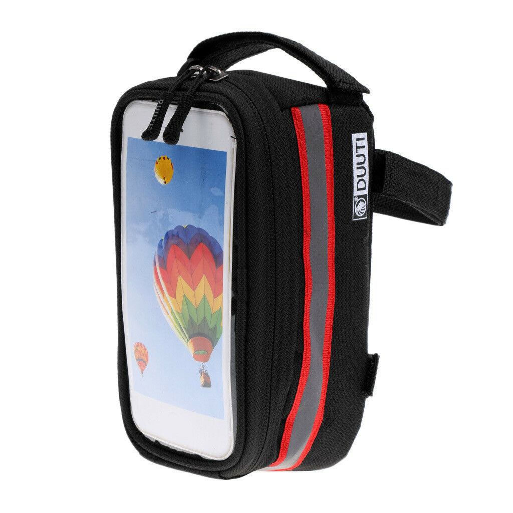Cycling Bicycle Bike Front Tube Bag Frame Pannier Case Red Reflect Tape