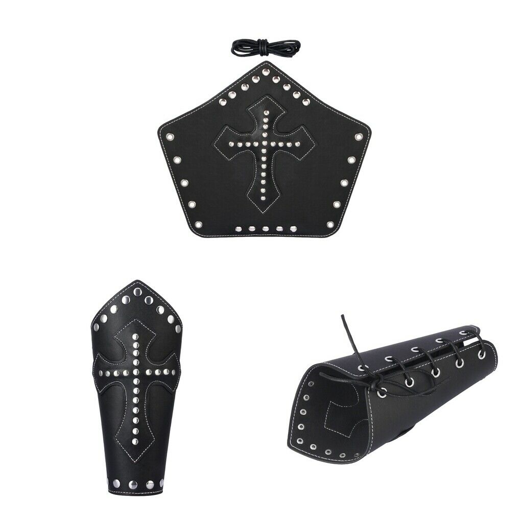 2x Black Medieval Cross Rivets Bandage Steampunk Gauntlet Bracelet Wristband