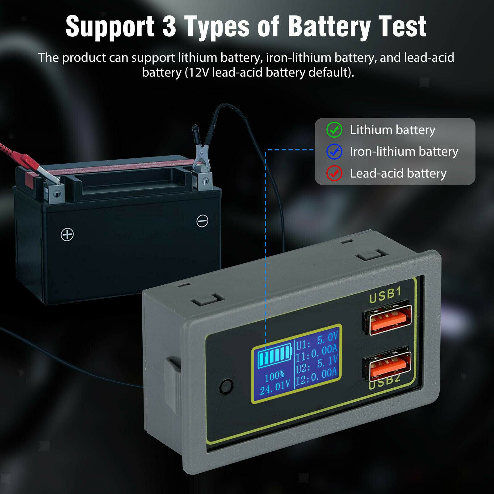 Multifunction Battery Monitor Meter LCD Display Digital Voltmeter for
