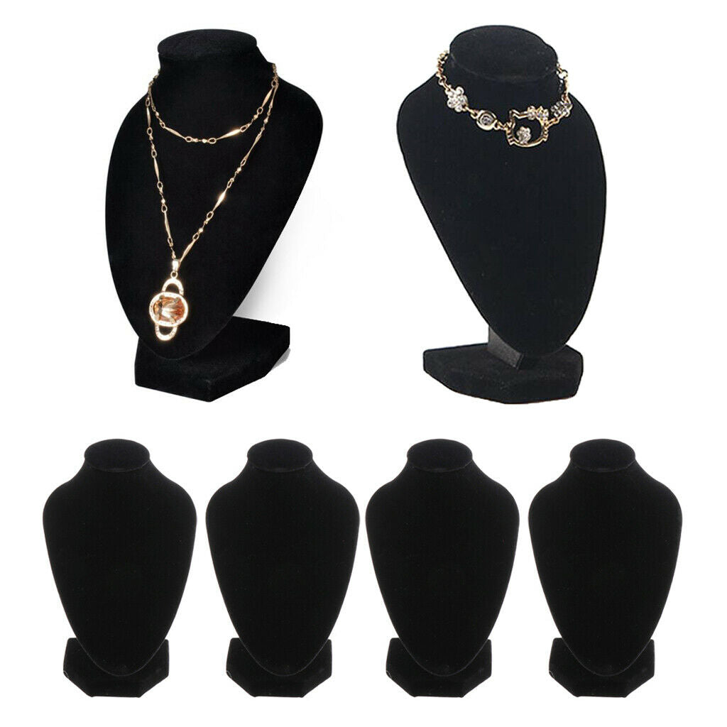 4 Packs Black Velvet Necklace Female Bust Display Pendant Jewelry Stands