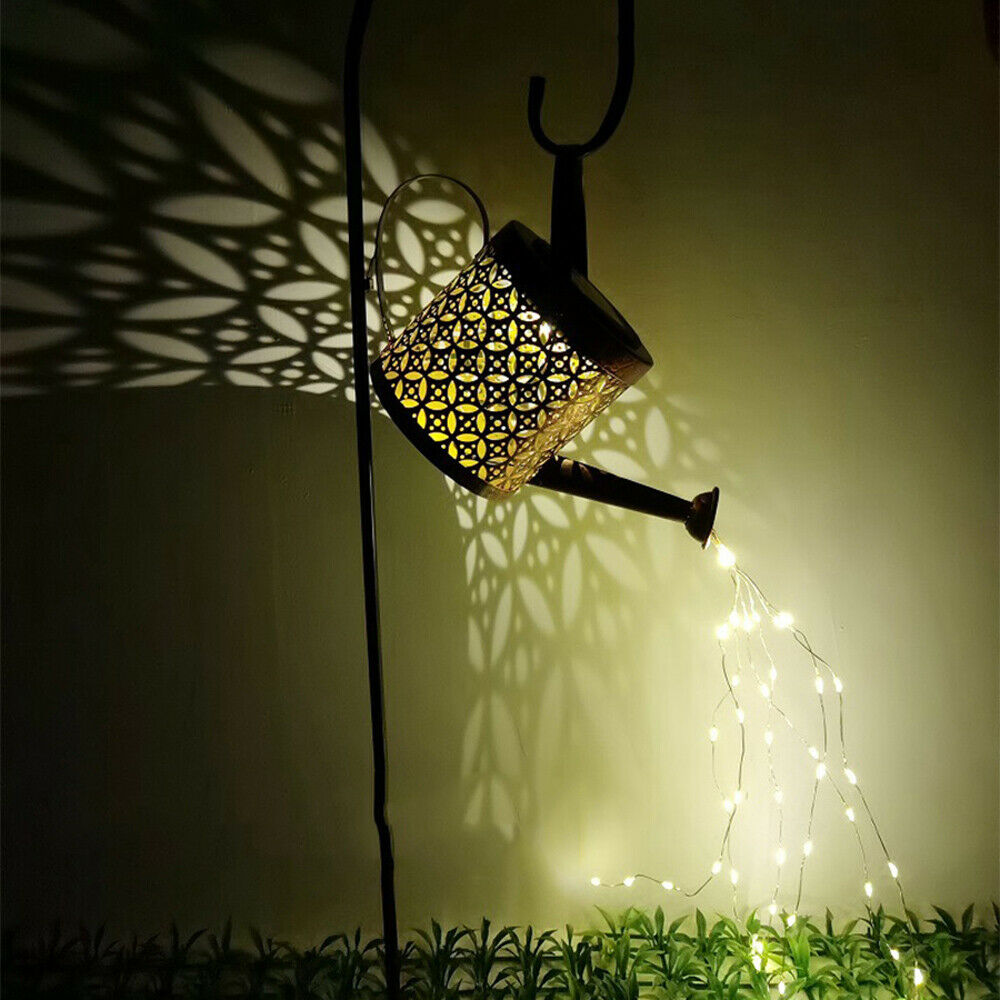 Solar LED Watering Can String Light Outdoor Garden Art Decorative Waterfall Lamp