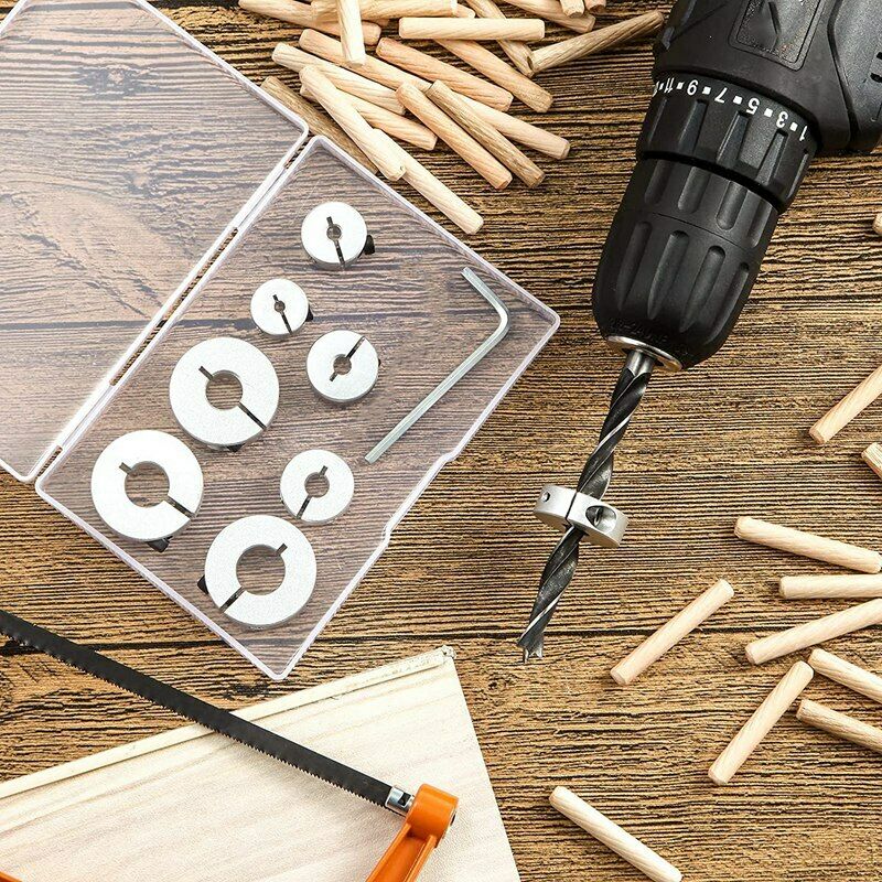 8 Pcs Aluminum Drill Stop Bit Collar Set Drill Stop Depth Collars Limit  with E5