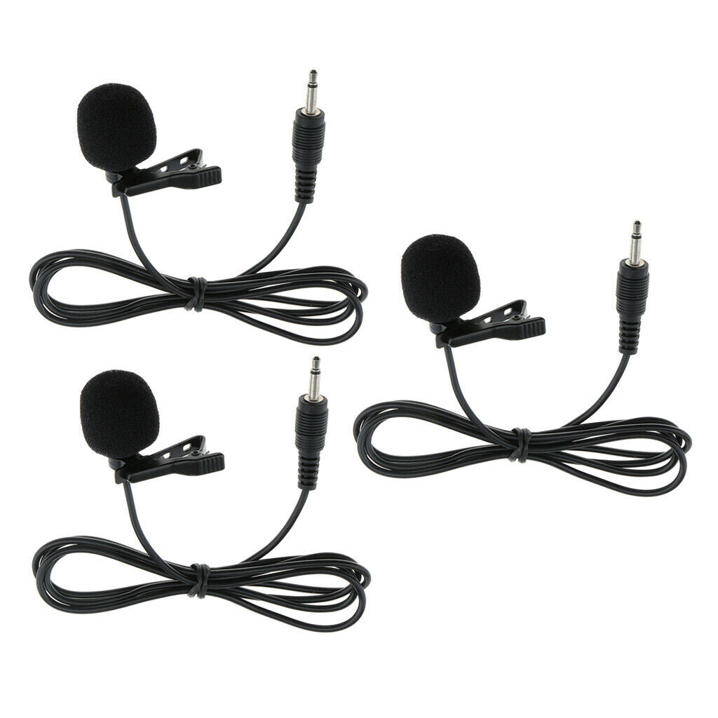 3 Pcs Lavalier Microphone Mic for Vloggers Tour Guide 3.5mm Clip-on Black