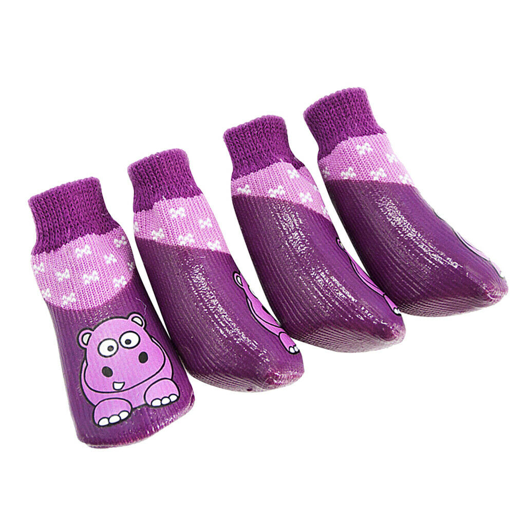 4Pcs Cartoon Hippo Printing Pet Dog Socks Outdoor Waterproof Cotton Sock 2