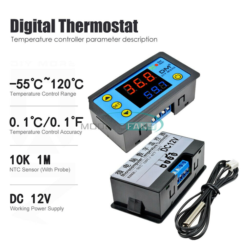 W3231 DC 12V Dual LCD Thermostat Temperature Controller Buzzer Alarm W/ Probe
