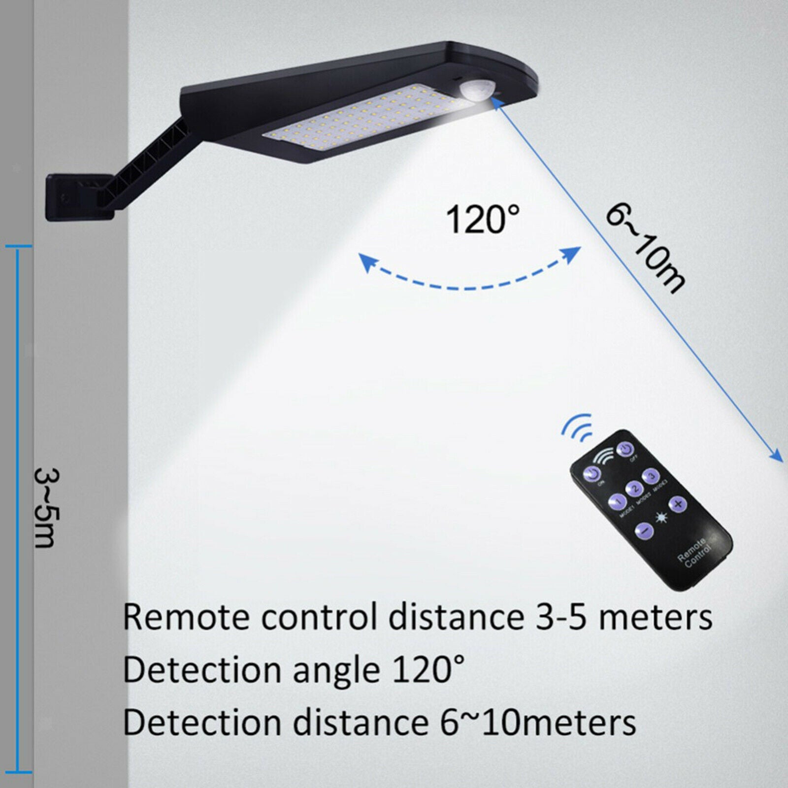 Solar Street Wall Light Motion Sensor Garden IP65 Lamp Light Remote Control