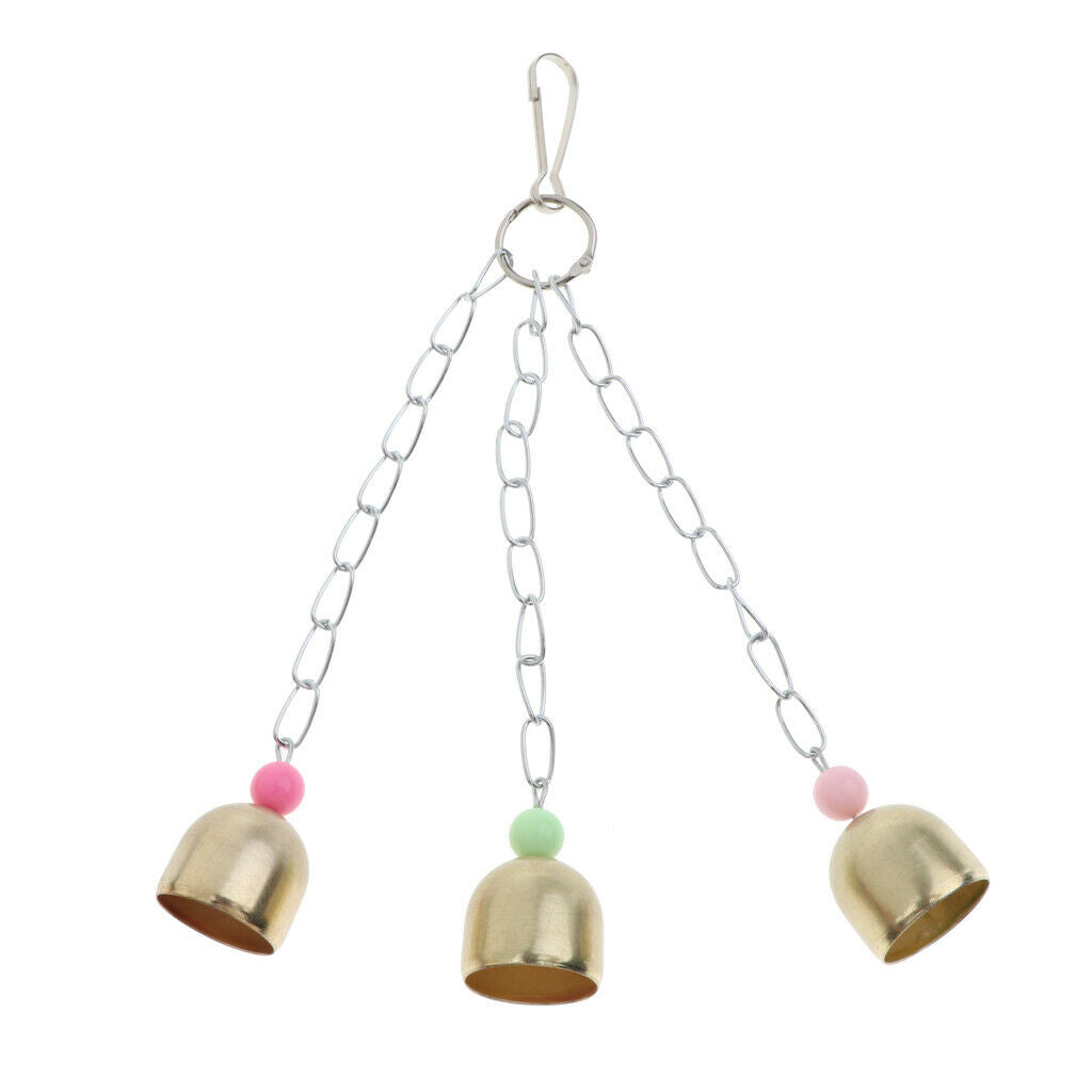 Pet Bird Parrots Cage Hanging Chew Bite Scratch 3 Ring Bell