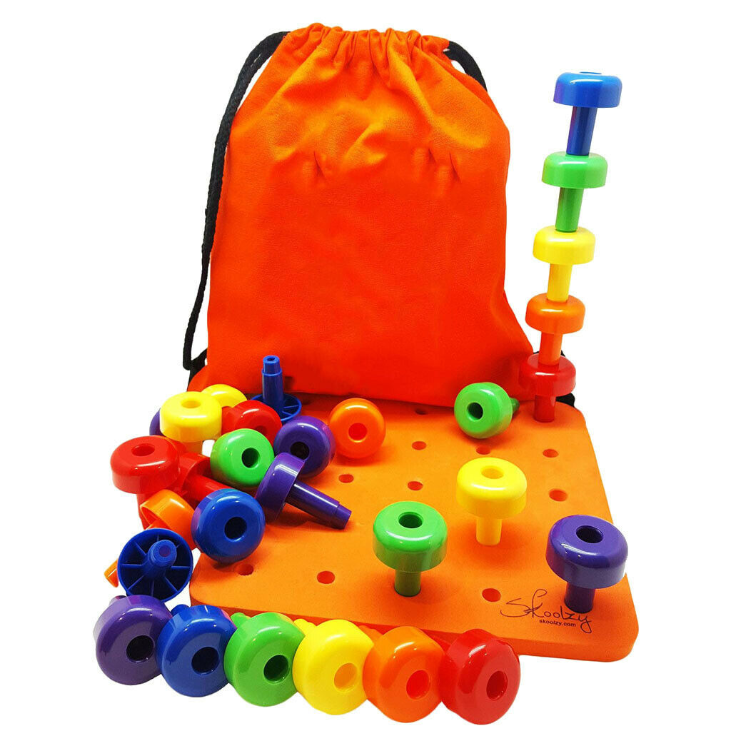 30Pcs Tall Stackers Peg Board Fine Motor Skills Occupational Therapy Games